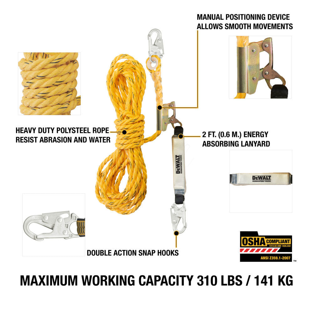 130-310 Lbs 50 ft Polyester Vertical Lifeline with Rope Adjuster DXFP210050