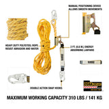 130-310 Lbs 50 ft Polyester Vertical Lifeline with Rope Adjuster DXFP210050