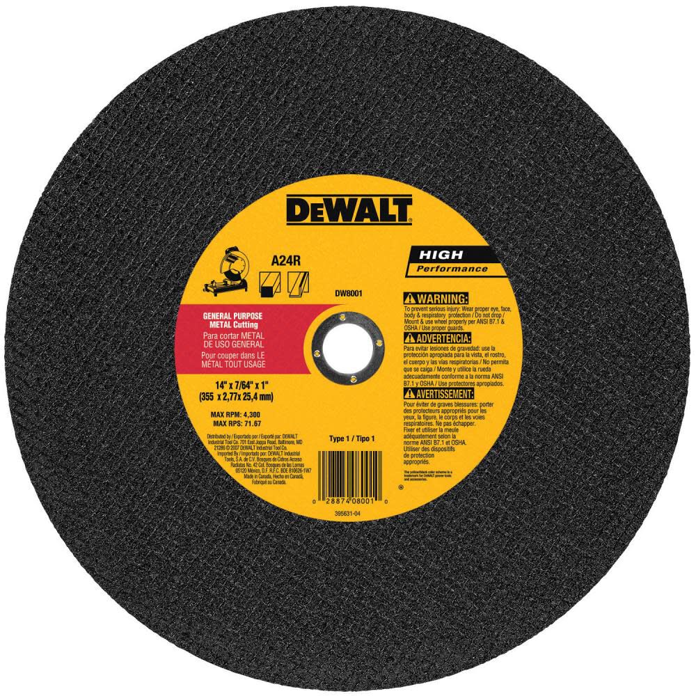 14-in Aluminum Oxide Chop Saw Blade DW8001