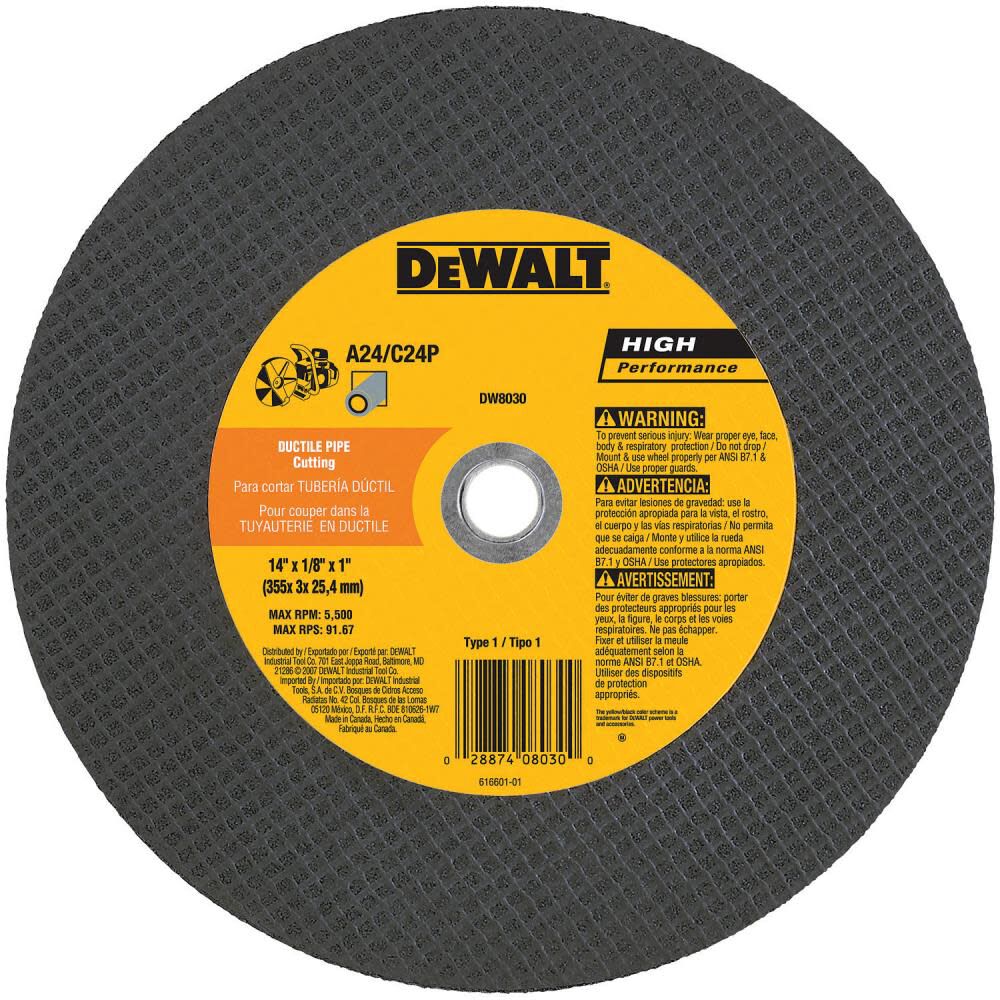 14 In. x 1 In. Ductile Cut Off Wheel DW8030