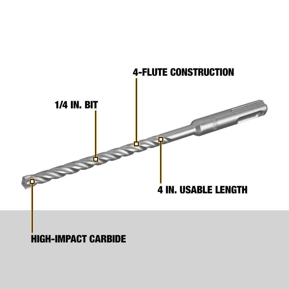 1/4 in x 4 in x 6 in Solid Carbide SDS Plus Hammer Drill Bit DW5517