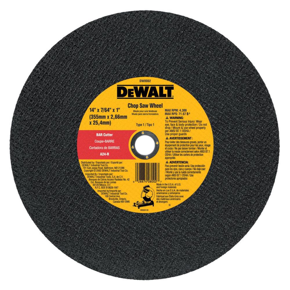 14 In. x 7/64 In. x 1 In. Fabrication Cutting Wheel DW8002