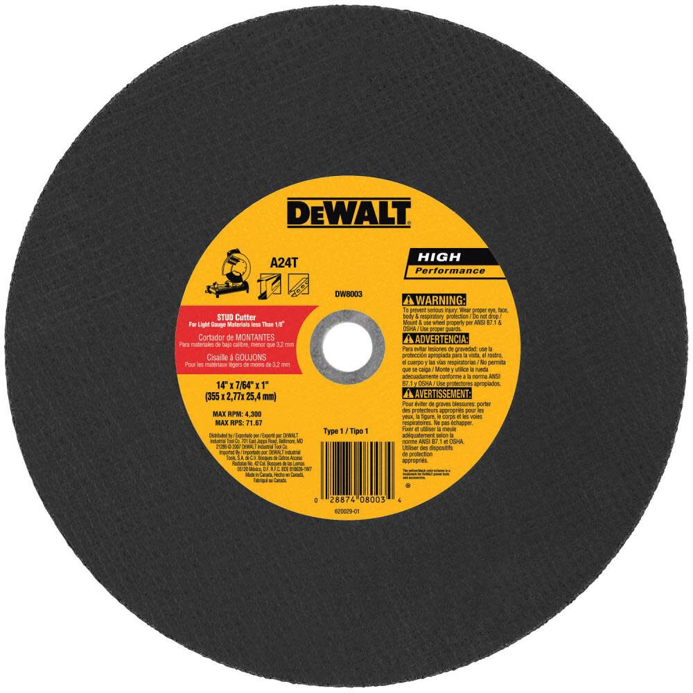 14 In. x 7/64 In. x 1 In. Stud Cutting Wheel DW8003