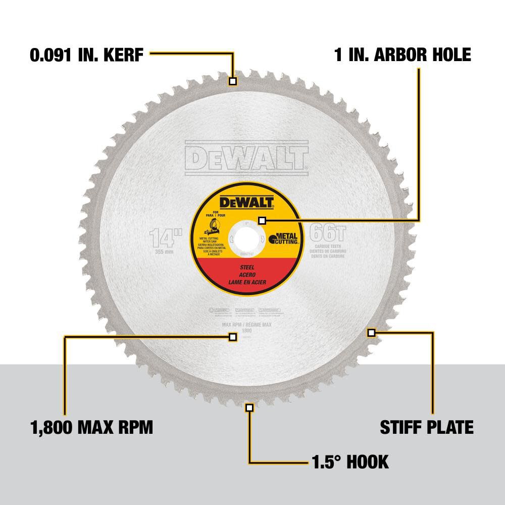 14in 66T Heavy Gauge Ferrous Metal Cutting Saw Blade 1in Arbor DWA7747