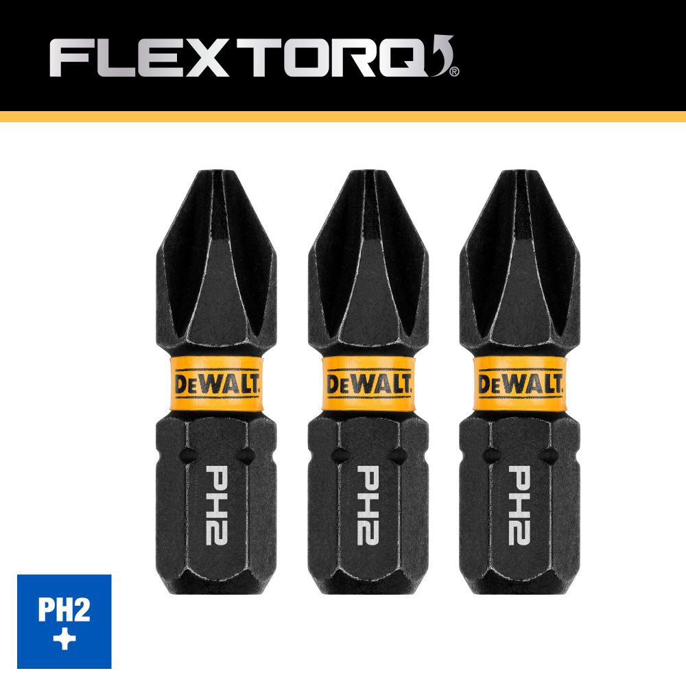 Flextorq 1/4-in x 1-in Phillips Impact Driver Bit (3-Piece) DWAF1PH2IR3