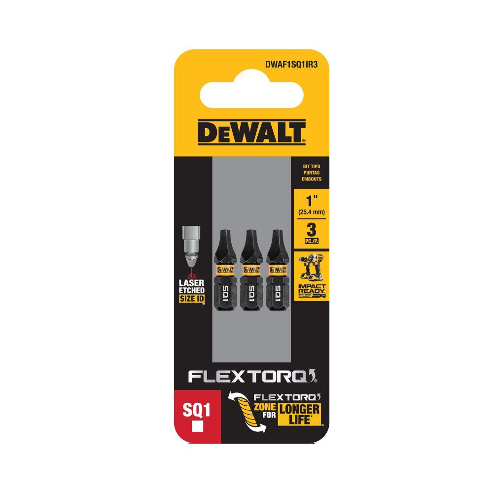 Flextorq 1/4-in x 1-in Square/Robertson Impact Driver Bit (3-Piece) DWAF1SQ1IR3