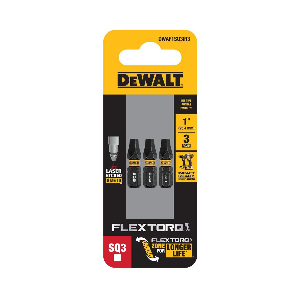 1/4-in x 1-in Square/Robertson Impact Driver Bit (3-Piece) DWAF1SQ3IR3