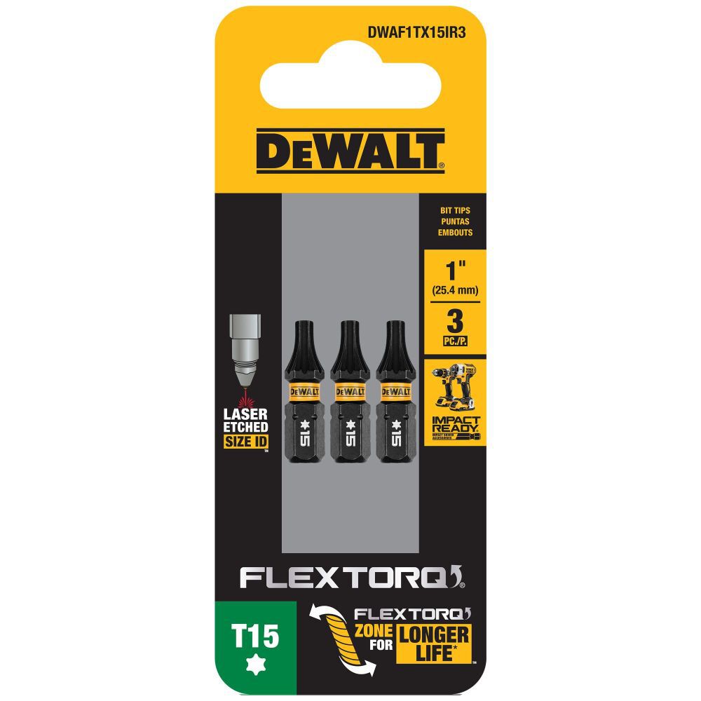 Flextorq 1/4-in x 1-in Torx Impact Driver Bit (3-Piece) DWAF1TX15IR3