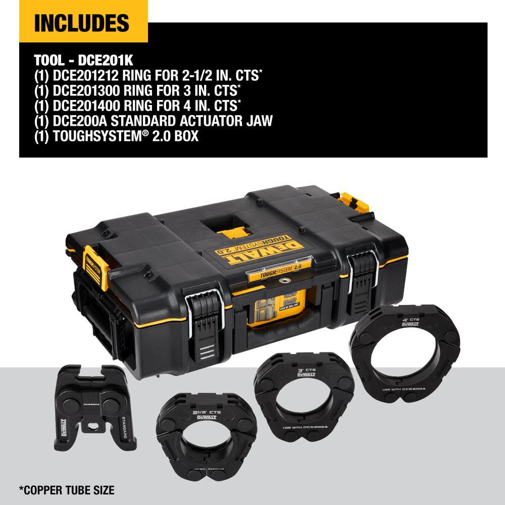 2 1/2in to 4in Standard CTS Press Rings & Actuator Kit with Toughsystem 2.0 Tool Box DCE201K