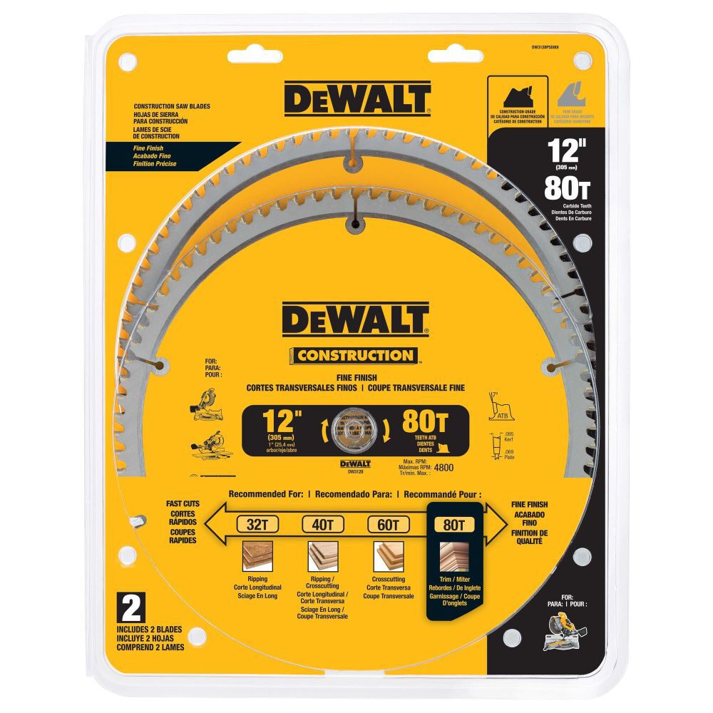 2-Pack 12in 80T Saw Blade DW3128P5D80I