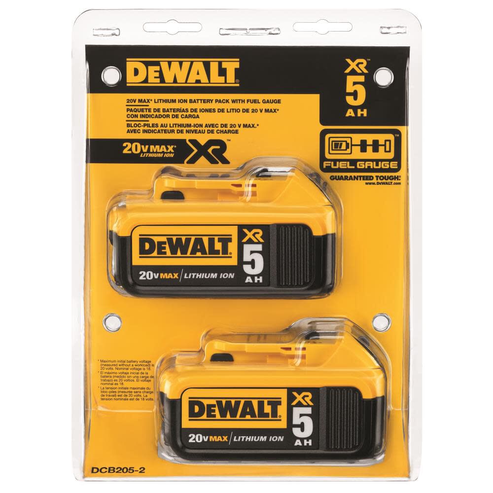 2-Pack 20-Volt 5.0-Amp Hours Lithium Power Tool Batteries DCB205-2