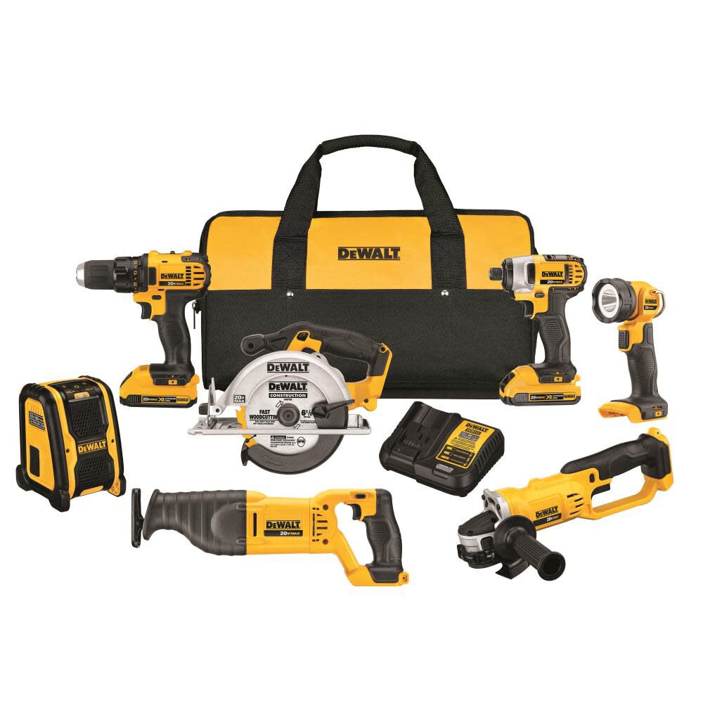 7-Tool 20-Volt Max Power Tool Combo Kit with Soft Case (2-Batteries and charger Included) DCK720D2