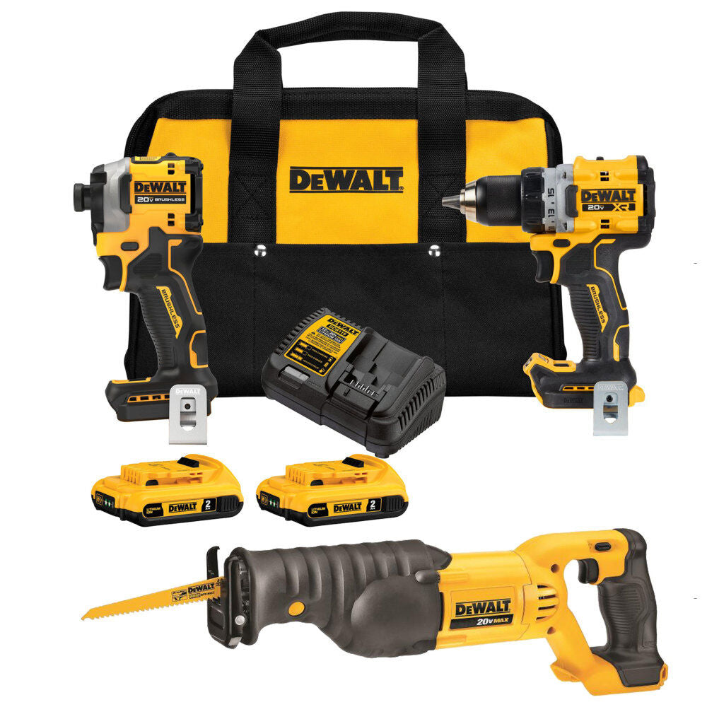 20V 1/2in Drill/Driver, 1/4in Impact Driver & Reciprocating Saw Combo Kit Bundle DCK2051D2-DCS380B