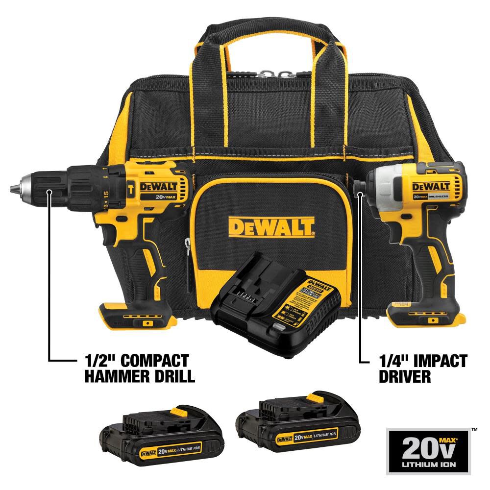 2-Tool 20-Volt Brushless Power Tool Combo Kit with Soft Case (2-Batteries and charger Included) DCKSS276C2BB