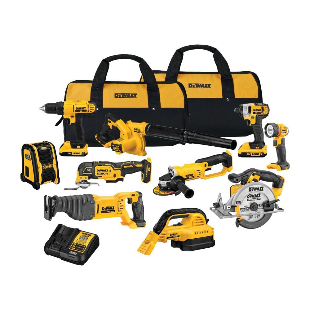 10-Tool 20-Volt Power Tool Combo Kit with Soft Case (2-Batteries and charger Included) DCK1020D2