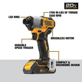 20V MAX 1/4in Impact Driver Kit Brushless Cordless DCF840C2