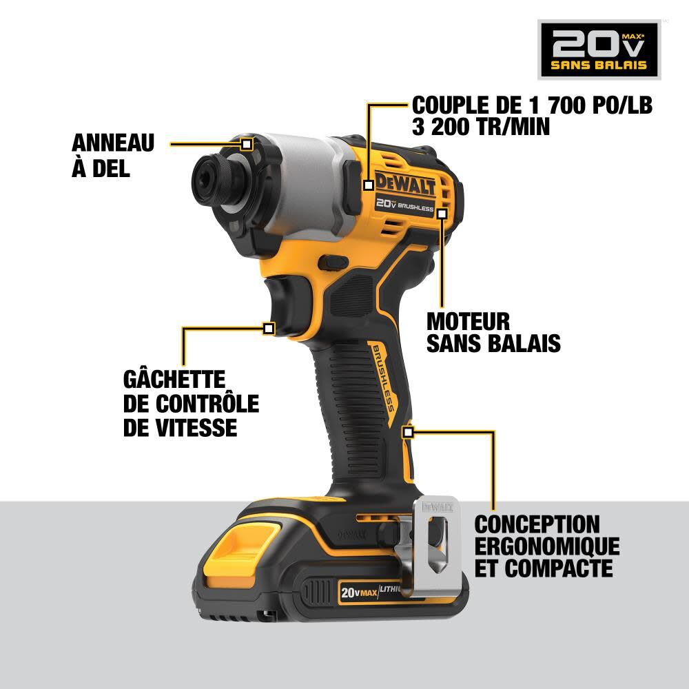 20V MAX 1/4in Impact Driver Kit Brushless Cordless DCF840C2