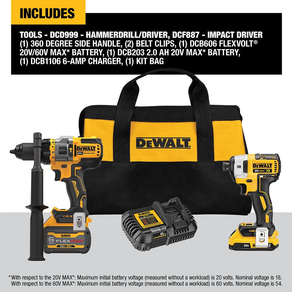 20V MAX 2 Tool Kit Including Hammer Drill/Driver with FLEXV Advantage DCK2100D1T1