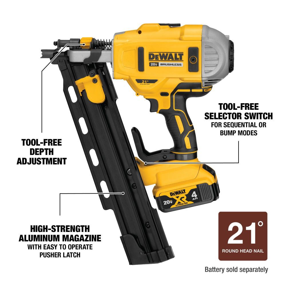 20V MAX 21 Degree Plastic Collated Cordless Framing Nailer Kit DCN21PLM1