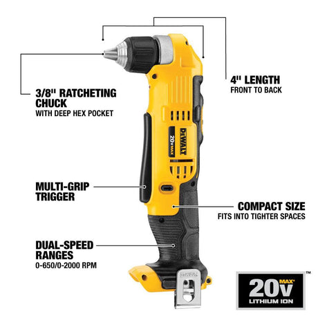 20V MAX 3/8in Right Angle Drill/Driver with Starter Kit Bundle DCB240C-DCD740B