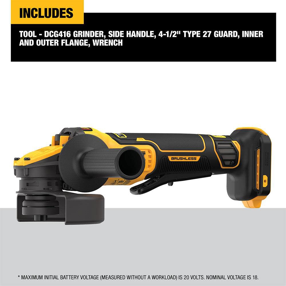 20V MAX 4-1/2 Inch - 5 Inch Cordless Paddle Switch Angle Grinder & FLEXVOLT Starter Kit Bundle DCB606C-DCG416B