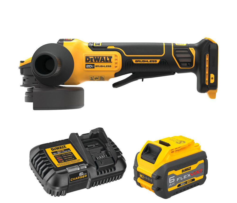 20V MAX 4-1/2 Inch - 5 Inch Cordless Paddle Switch Angle Grinder & FLEXVOLT Starter Kit Bundle DCB606C-DCG416B