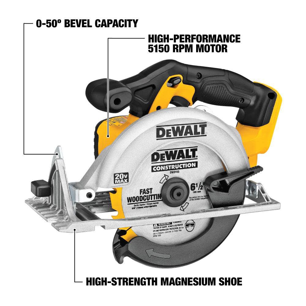 20V MAX 6 1/2 in Cordless Circular Saw with 2Ah 20V Battery Bundle DCB203-DCS391B