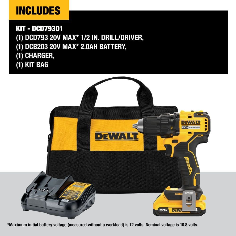 20-volt Max 1/2-in Keyless Brushless Cordless Drill (1-Battery Included, Charger Included and Soft Bag included) DCD793D1