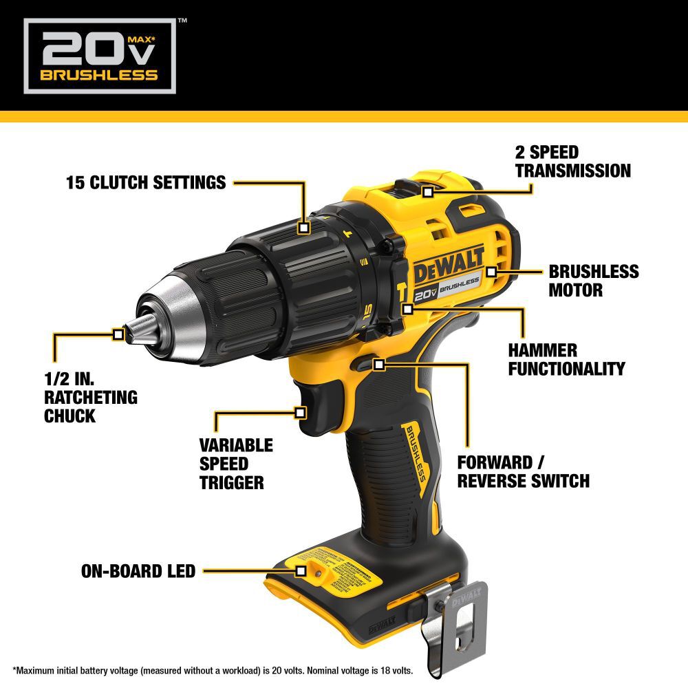 1/2-in 20-volt Max Variable Speed Brushless Cordless Hammer Drill (1-Battery Included) DCD798D1