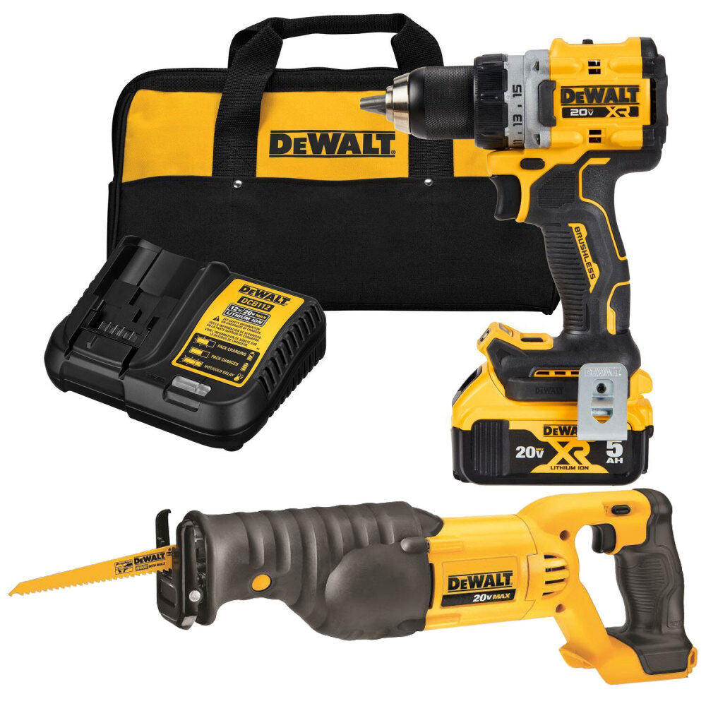 20V MAX Cordless 1/2in Drill/Driver & Reciprocating Saw Combo Kit Bundle DCD800P1-DCS380B