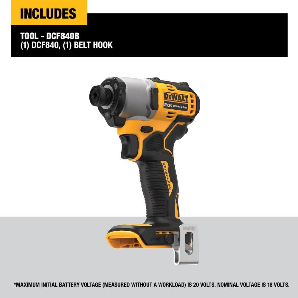 20V MAX Impact Driver 1/4in Brushless Cordless (Bare Tool) DCF840B