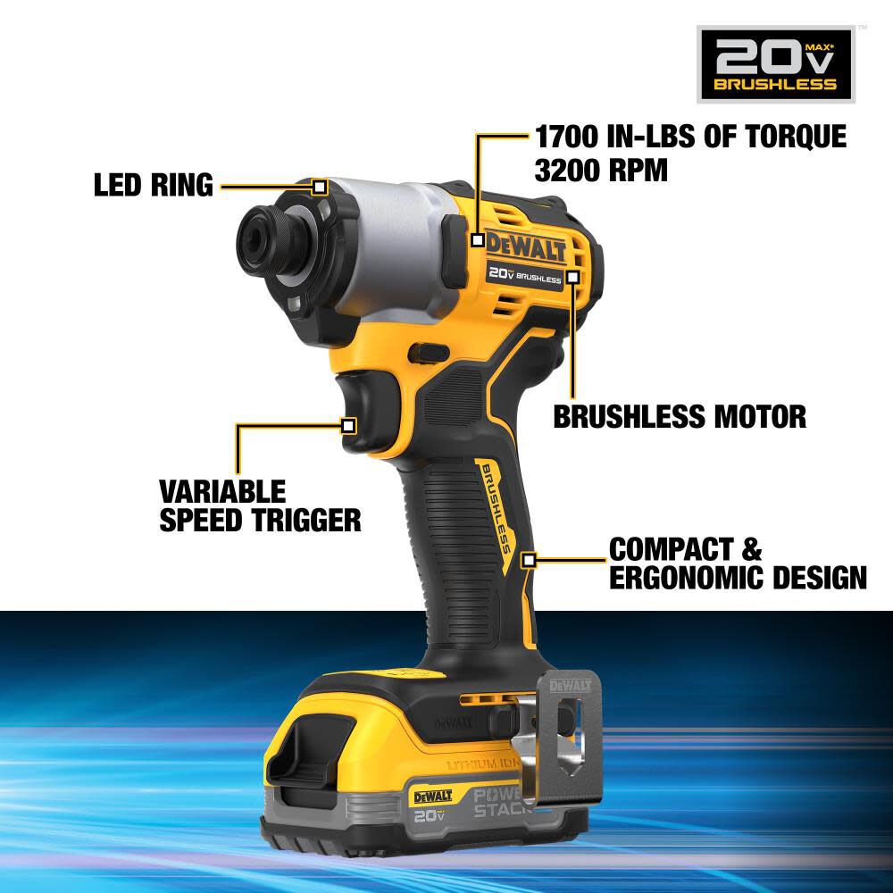 POWERSTACK 20-volt Max 1/4-in Brushless Cordless Impact Driver (1-Battery Included, Charger Included and Soft Bag included) DCF840E1