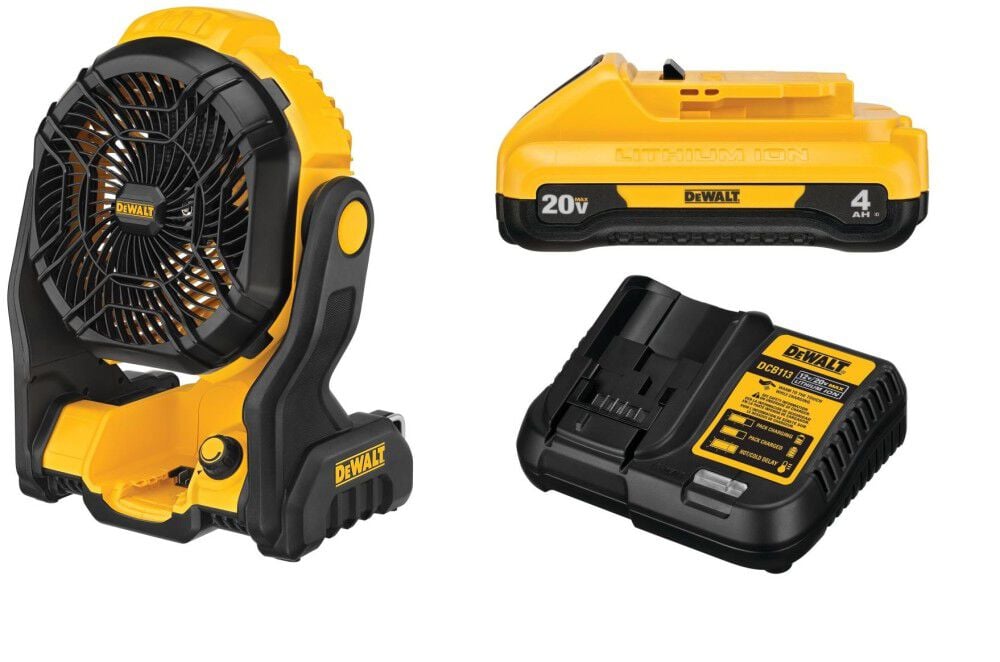 20V MAX Jobsite Fan with Compact 4Ah Battery Starter Kit Bundle DCB240C-DCE512B