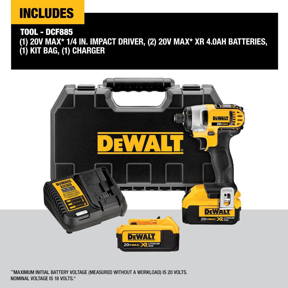 20-volt Max 1/4-in Cordless Impact Driver (2-Batteries Included, Charger Included and Hard Case included) DCF885M2