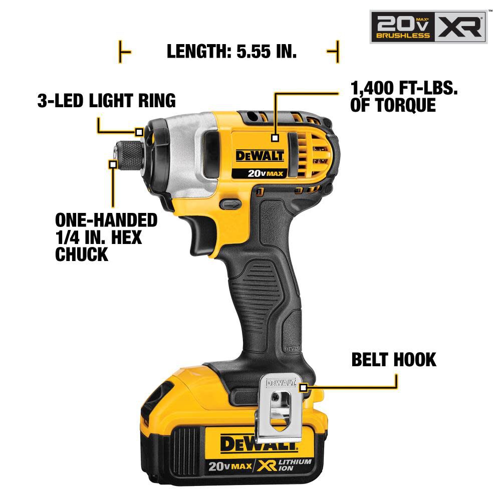 20-volt Max 1/4-in Cordless Impact Driver (2-Batteries Included, Charger Included and Hard Case included) DCF885M2