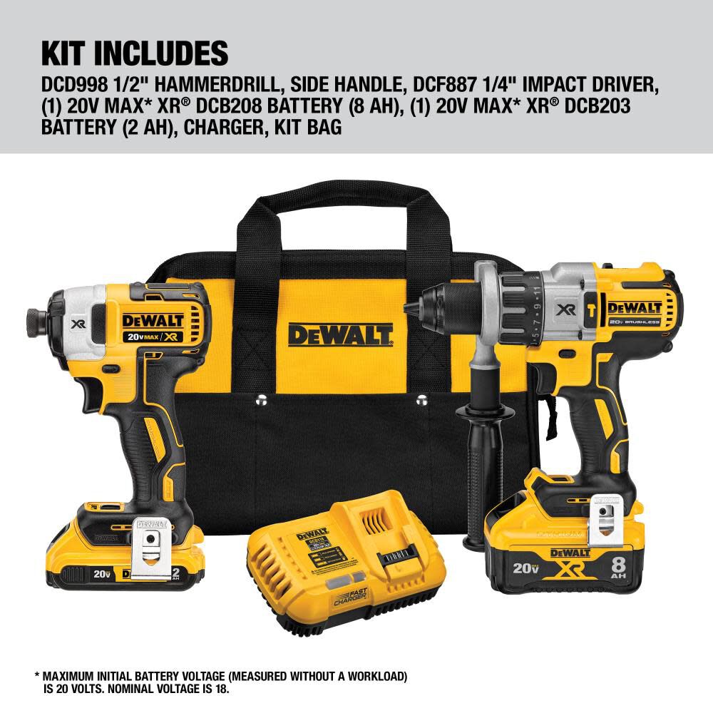 XR POWER DETECT 2-Tool 20-Volt Max Brushless Power Tool Combo Kit with Soft Case (2-Batteries and charger Included) DCK299D1W1