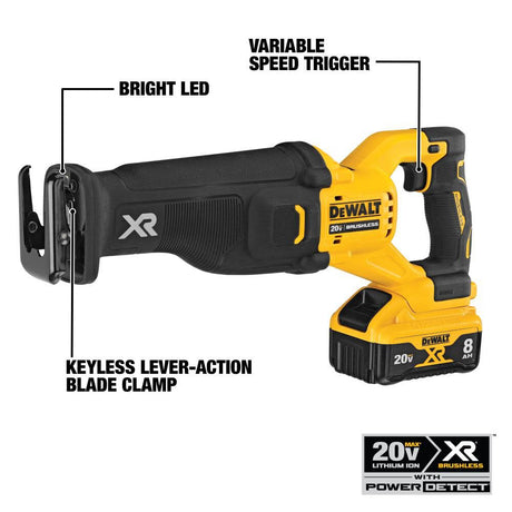 XR POWERDETECT 20-volt Max Variable Speed Brushless Cordless Reciprocating Saw (Charger Included and Battery Included) DCS368W1