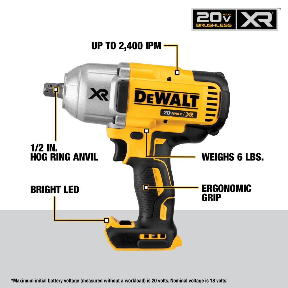 20V MAX XR 1/2in Impact Wrench with Detent Pin Anvil (Bare Tool) DCF899B