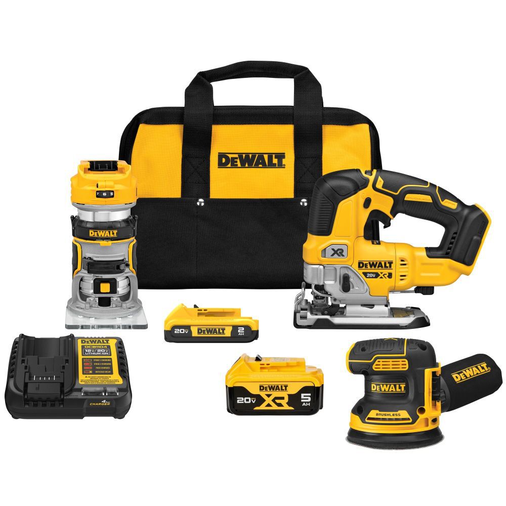 20V MAX XR 3-Tool Brushless Woodworking Power Tool Combo Kit with Soft Case (2-Batteries and Charger Included) DCK307D1P1