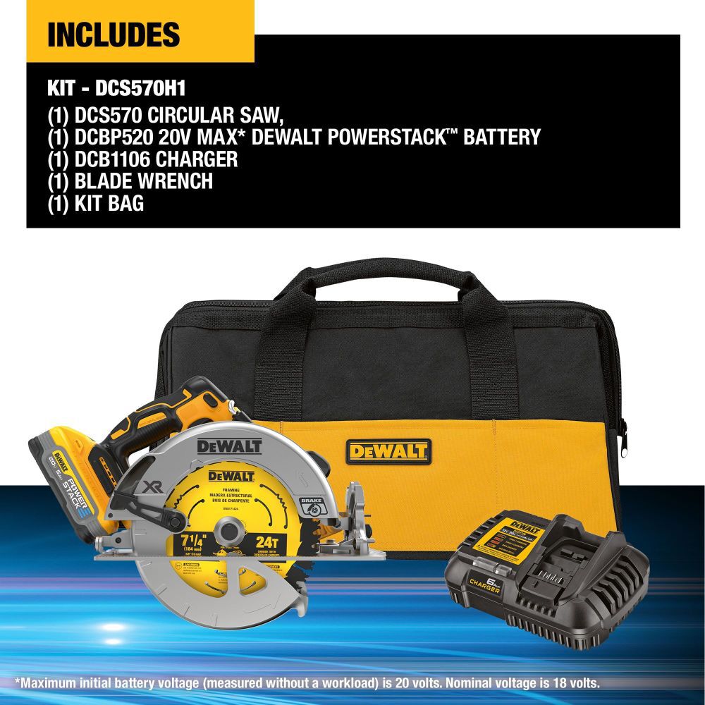 XR 20-volt Max 7-1/4-in Brushless Cordless Circular Saw Kit (1-Battery & Charger Included) DCS570H1