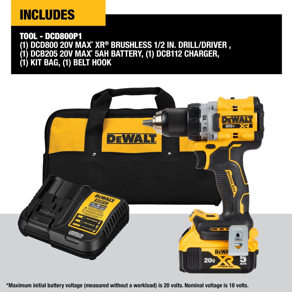 20V MAX XR Brushless Cordless 1/2 in. Drill/Driver Kit DCD800P1