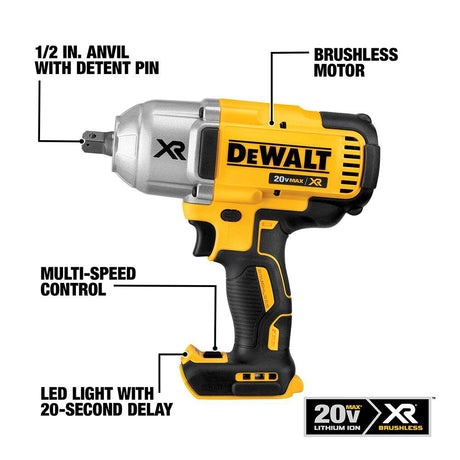 20V MAX XR High Torque 1/2-in Impact Wrench Kit with Detent Anvil DCF899P1