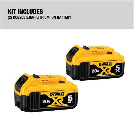 20V MAX XR Starter Kit 5.0Ah Battery 2 Pack with Charger and Bag DCB205-2CK