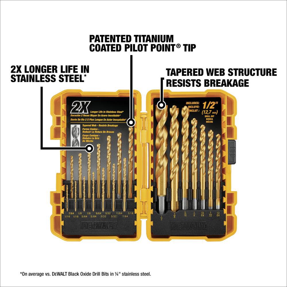 21-Piece Titanium Nitride Coating PP Drill Bit Set DW1361