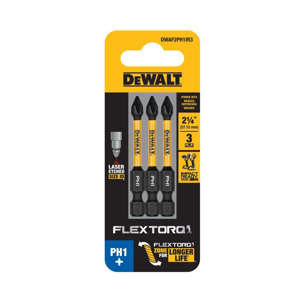 Flextorq 1/4-in x 2-in Phillips Impact Driver Bit (3-Piece) DWAF2PH1IR3