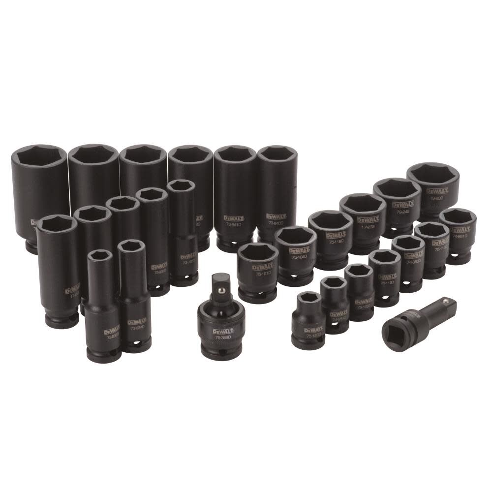 28 Piece 1/2 in Drive Standard & Deep Impact Socket Set 6 PT DWMT19244