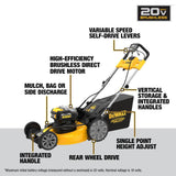 2X20V MAX Lawn Mower Kit Brushless Cordless 21 1/2in Rear Wheel Drive Self Propelled DCMWSP255Y2