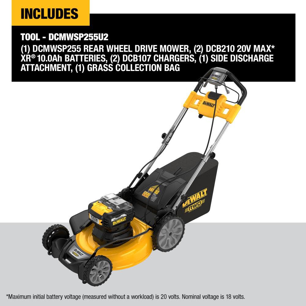 2X20V MAX XR Lawn Mower Brushless Cordless 21 1/2in Rear Wheel Drive Self Propelled Kit DCMWSP255U2