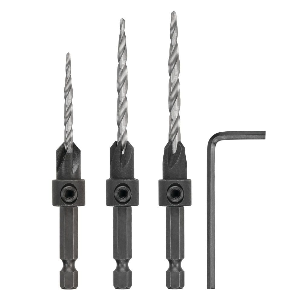 3-Piece Assorted High-speed Steel Countersink Twist Drill Bit Set DW2535