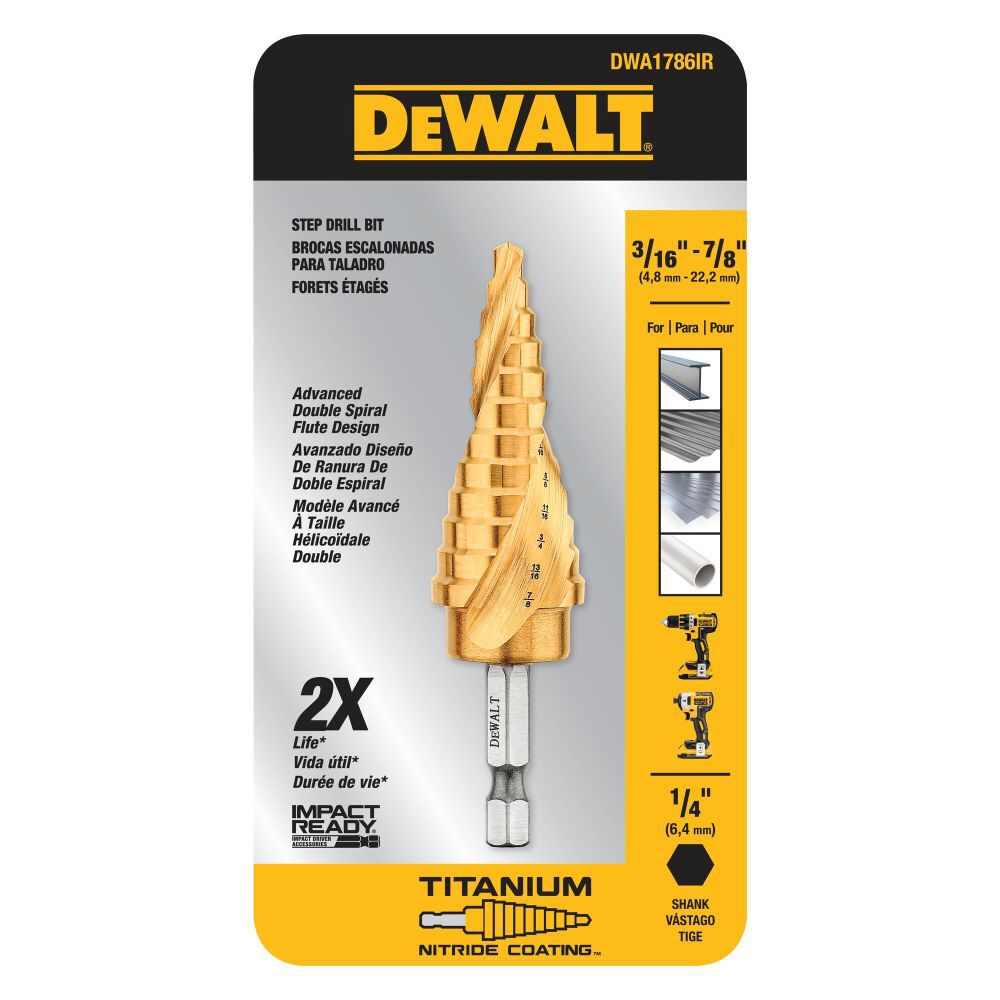 3/16 In. to 7/8 In. Impact Ready Step Drill Bit DWA1786IR